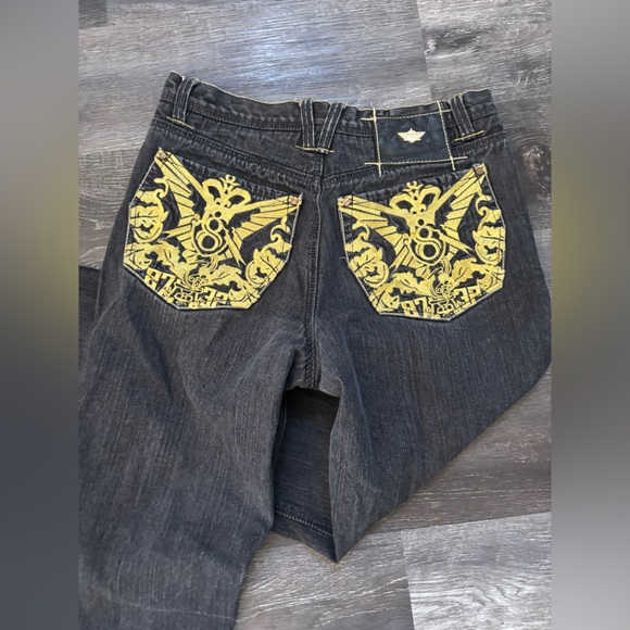 Eight 732 vintage denim embroidered baggy Y2K jeans gold blue oversized fit 36 - Picture 9 of 10